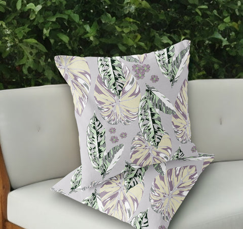 Set of Two 18" Purple Botanical Indoor Outdoor Throw Pillow Cover and Insert