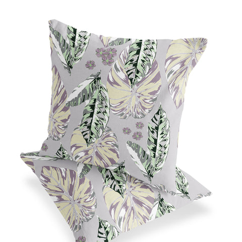 Set of Two 18" Purple Botanical Indoor Outdoor Throw Pillow Cover and Insert