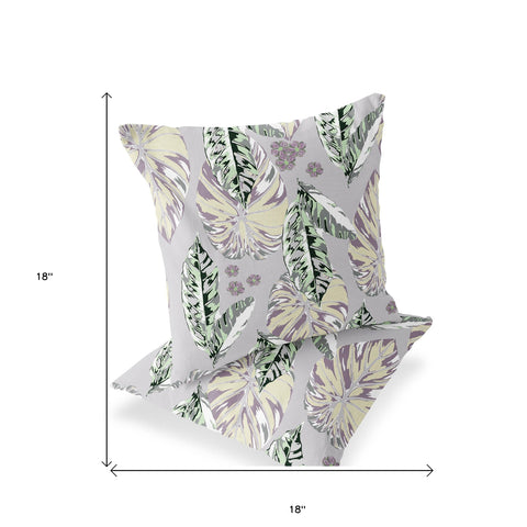 Set of Two 18" Purple Botanical Indoor Outdoor Throw Pillow Cover and Insert