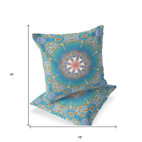 Set of Two 18" Blue Abstract Indoor Outdoor Throw Pillow Cover and Insert