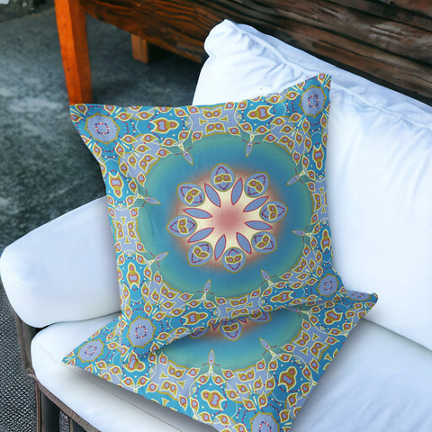 Set of Two 18" Blue Abstract Indoor Outdoor Throw Pillow Cover and Insert