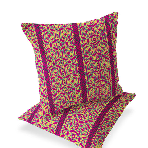 Set of Two 18" Pink Abstract Indoor Outdoor Throw Pillow Cover and Insert