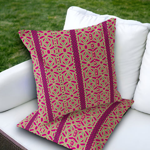 Set of Two 18" Pink Abstract Indoor Outdoor Throw Pillow Cover and Insert