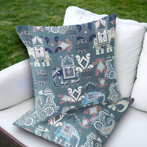 Set of Two 18" Gray Elephant Abstract Indoor Outdoor Throw Pillow Cover and Insert