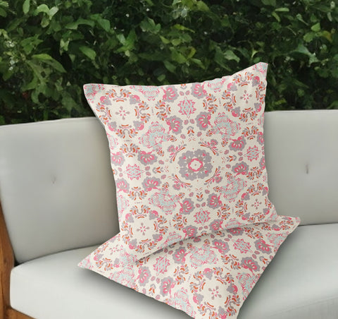 Set of Two 18" Pink Botanical Indoor Outdoor Throw Pillow Cover and Insert