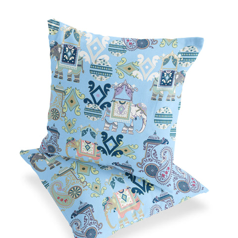 Set of Two 18" Blue Elephant Abstract Indoor Outdoor Throw Pillow Cover and Insert