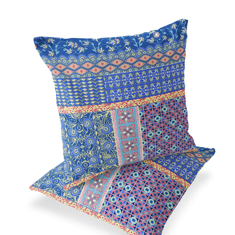 Set of Two 18" Blue Botanical Indoor Outdoor Throw Pillow Cover and Insert