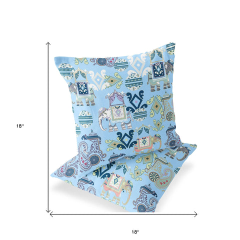 Set of Two 18" Blue Elephant Abstract Indoor Outdoor Throw Pillow Cover and Insert