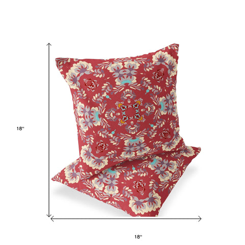 Set of Two 18" Red Geometric Indoor Outdoor Throw Pillow Cover and Insert