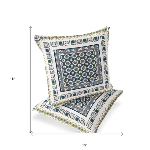 Set of Two 18" White Botanical Indoor Outdoor Throw Pillow Cover and Insert