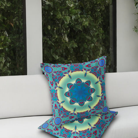 Set of Two 18" Green Abstract Indoor Outdoor Throw Pillow Cover and Insert