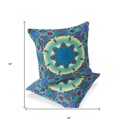 Set of Two 18" Green Abstract Indoor Outdoor Throw Pillow Cover and Insert