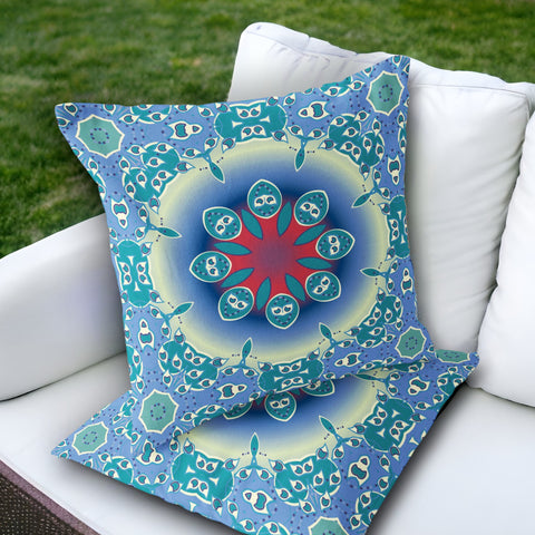 Set of Two 18" Blue Abstract Indoor Outdoor Throw Pillow Cover and Insert