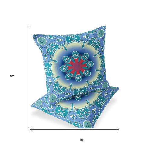 Set of Two 18" Blue Abstract Indoor Outdoor Throw Pillow Cover and Insert