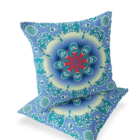 Set of Two 18" Blue Abstract Indoor Outdoor Throw Pillow Cover and Insert