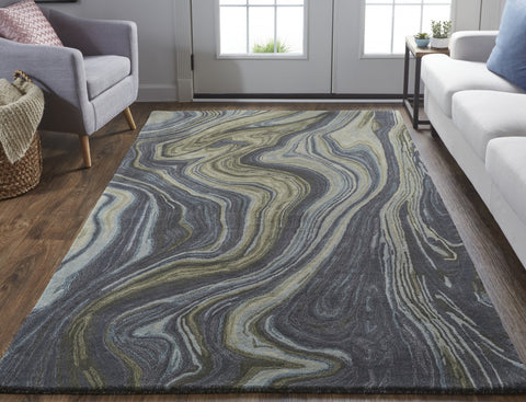 8' x 10' Blue and Green Abstract Hand Tufted Area Rug