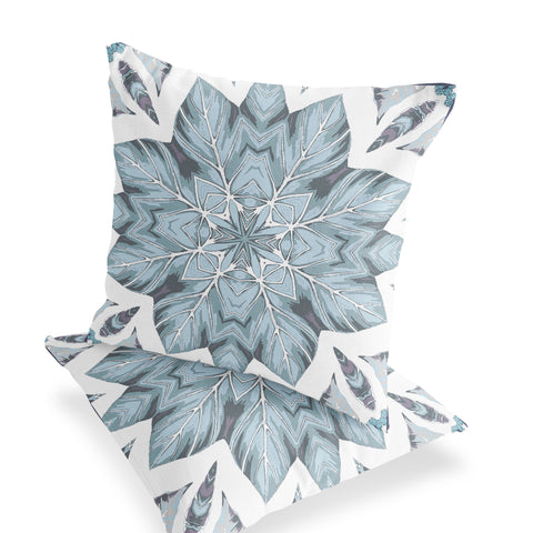 Set of Two 18" Blue Geometric Indoor Outdoor Throw Pillow Cover and Insert