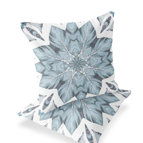 Set of Two 18" Blue Geometric Indoor Outdoor Throw Pillow Cover and Insert