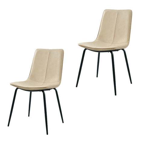 Set of Two Beige And Black Upholstered Faux Leather Dining Side Chairs