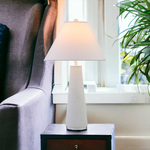 28" White Ceramic Table Lamp With White Cone Shade