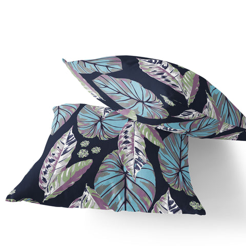 Set of Two 18" Blue Botanical Indoor Outdoor Throw Pillow Cover and Insert