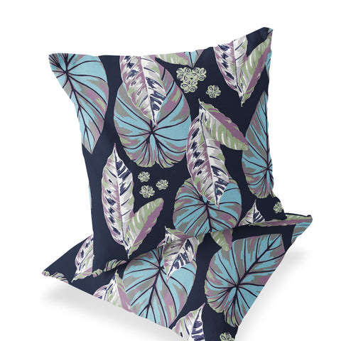 Set of Two 18" Blue Botanical Indoor Outdoor Throw Pillow Cover and Insert