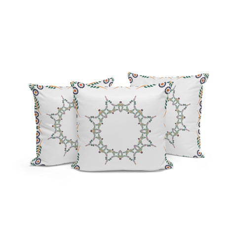 Set of Three 16" Green and White Botanical Indoor Outdoor Throw Pillow Cover and Insert