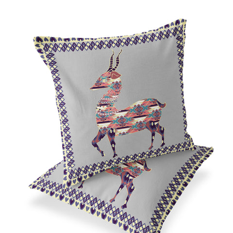 Set of Two 18" Purple Deer Indoor Outdoor Throw Pillow Cover and Insert