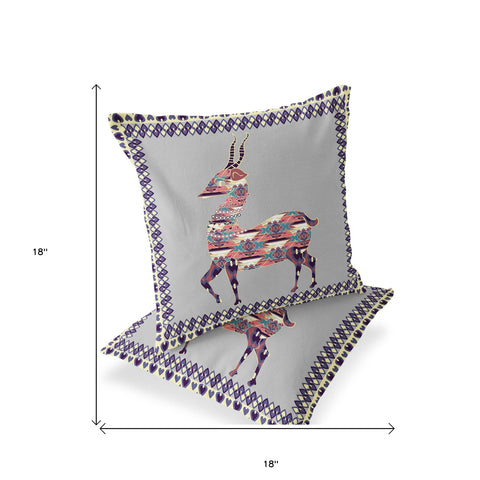 Set of Two 18" Purple Deer Indoor Outdoor Throw Pillow Cover and Insert