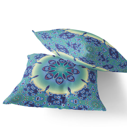 Set of Two 18" Blue Abstract Indoor Outdoor Throw Pillow Cover and Insert