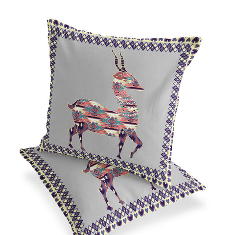 Set of Two 18" Purple Deer Indoor Outdoor Throw Pillow Cover and Insert