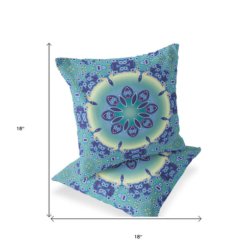 Set of Two 18" Blue Abstract Indoor Outdoor Throw Pillow Cover and Insert