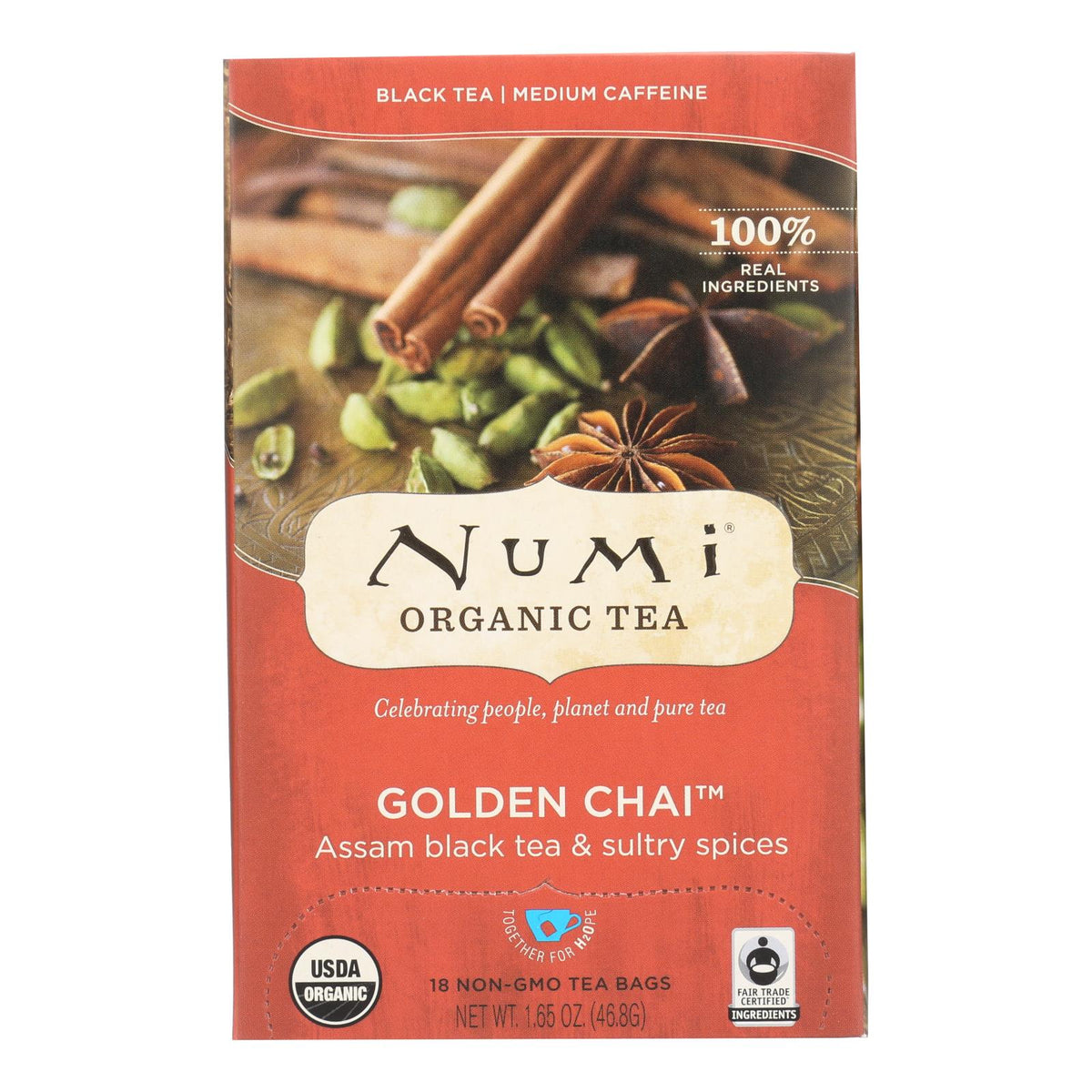 Numi Golden Chai Spiced Assam Black Tea - 18 Tea Bags - Case Of 6