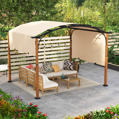 10 x 12 FT Outdoor Retractable Pergola with Retractable Canopy for Patio-Beige