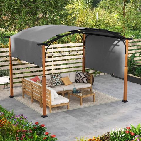 10 x 12 FT Outdoor Retractable Pergola with Retractable Canopy for Patio-Gray