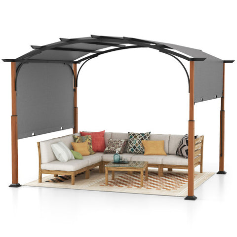 10 x 12 FT Outdoor Retractable Pergola with Retractable Canopy for Patio-Gray