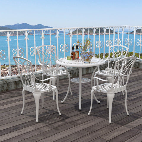 Set of 4 Cast Aluminum Patio Dining Chairs with Armrests and Decorative Patterns