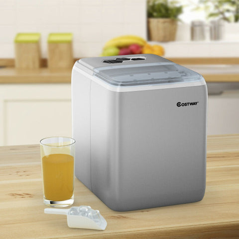 Costway 44 lbs Portable Countertop Ice Maker Machine with Scoop Silver