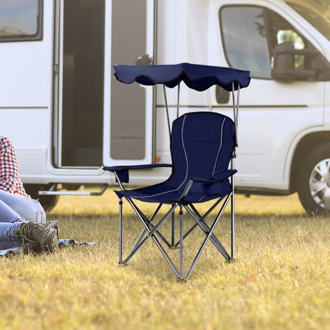 Costway Portable Folding Beach Canopy Chair with Cup Holders Blue