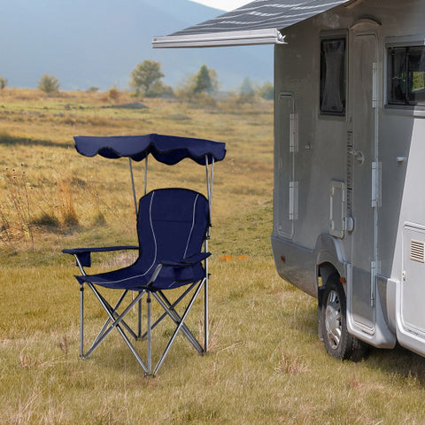 Costway Portable Folding Beach Canopy Chair with Cup Holders Blue