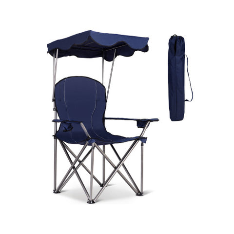 Costway Portable Folding Beach Canopy Chair with Cup Holders Blue