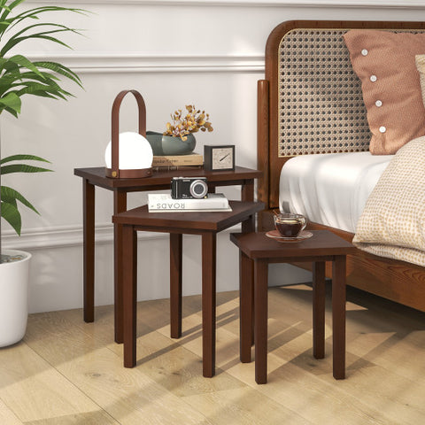 3-Piece Farmhouse Rectangle Side Table Set for Living Room-Walnut