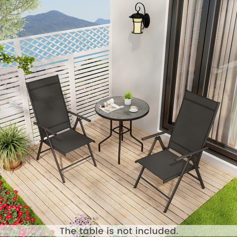 Patio Folding Dining Chairs Set of 2 with 7-Level Adjustable High Backrest-Black