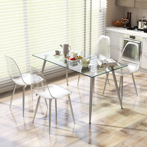 Set of 4 Dining Chairs Modern Plastic Shell Side Chair with Clear Seat and Wood Legs-Silver