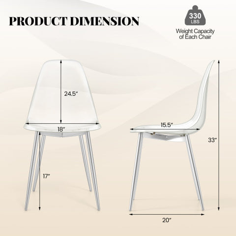 Set of 4 Dining Chairs Modern Plastic Shell Side Chair with Clear Seat and Wood Legs-Silver