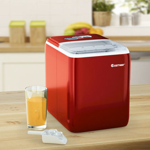 Costway Live 44 lbs Portable Countertop Ice Maker Machine with Scoop Red