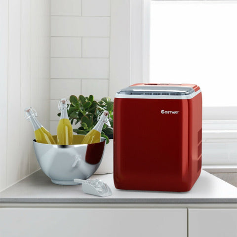 Costway Live 44 lbs Portable Countertop Ice Maker Machine with Scoop Red