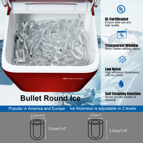 Costway Live 44 lbs Portable Countertop Ice Maker Machine with Scoop Red