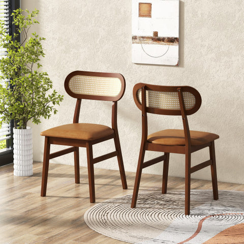 Indoor Mid Century Wood Dining Chairs Set of 2  for Dining Room-Coffee