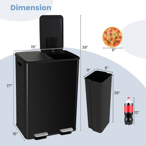 2 x 8 Gal Dual Compartment Trash Can-Black